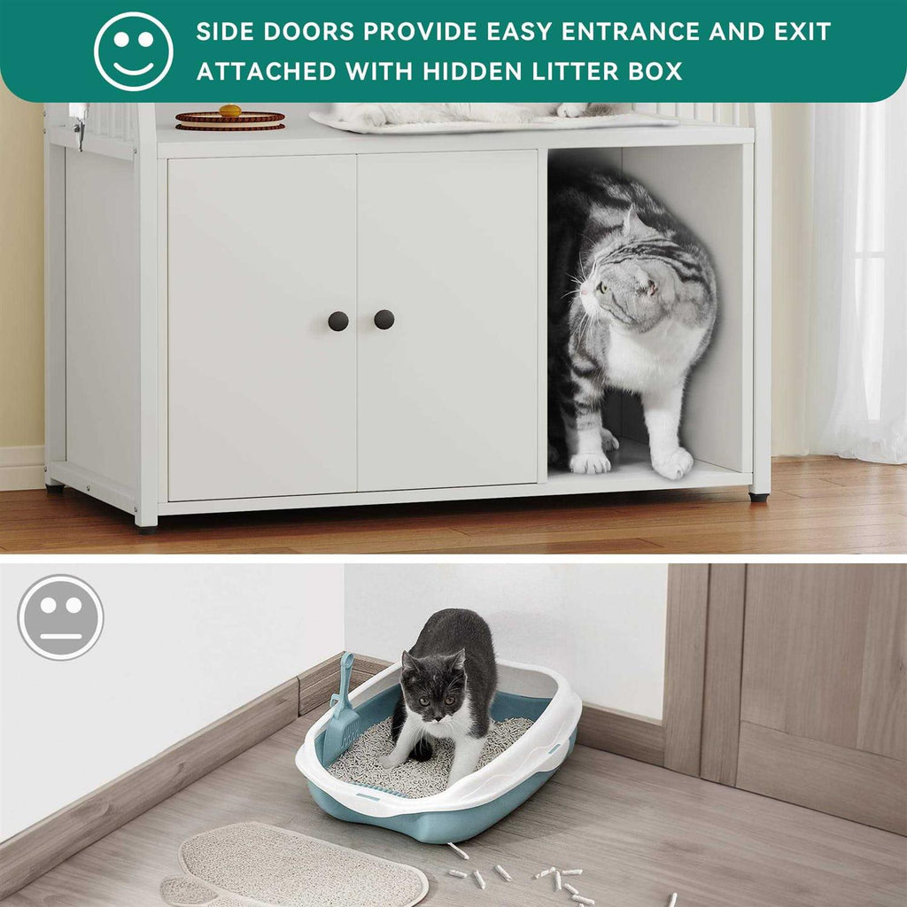 Cat Litter Box Enclosure with Storage Shelves Wooden Hidden Cat Cabinet J45483