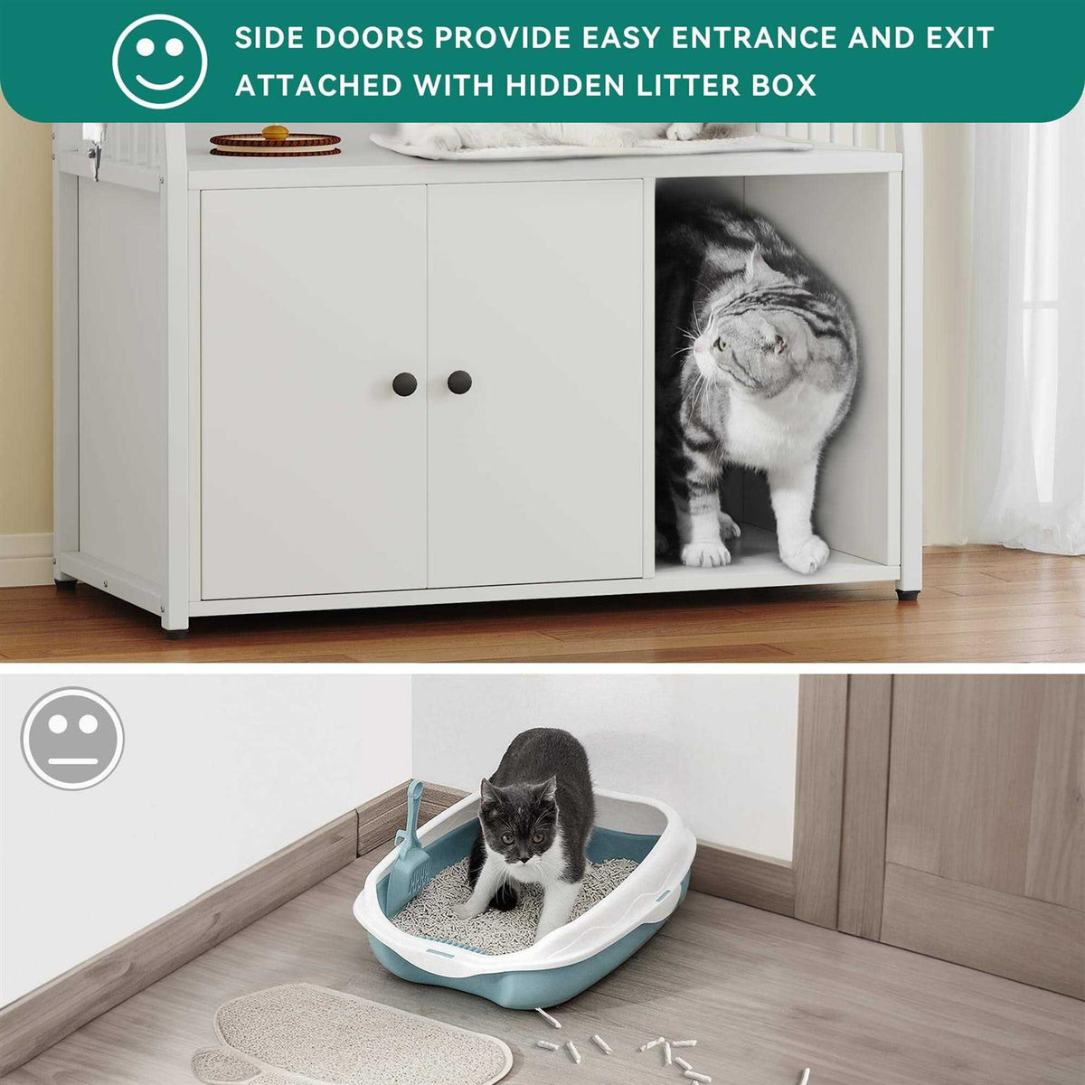 Cat Litter Box Enclosure with Storage Shelves Wooden Hidden Cat Cabinet J45483
