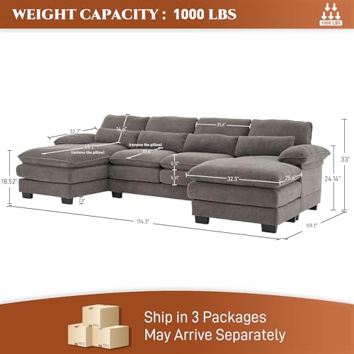 Beige White 114" U Shape Sectional Sofa P869403