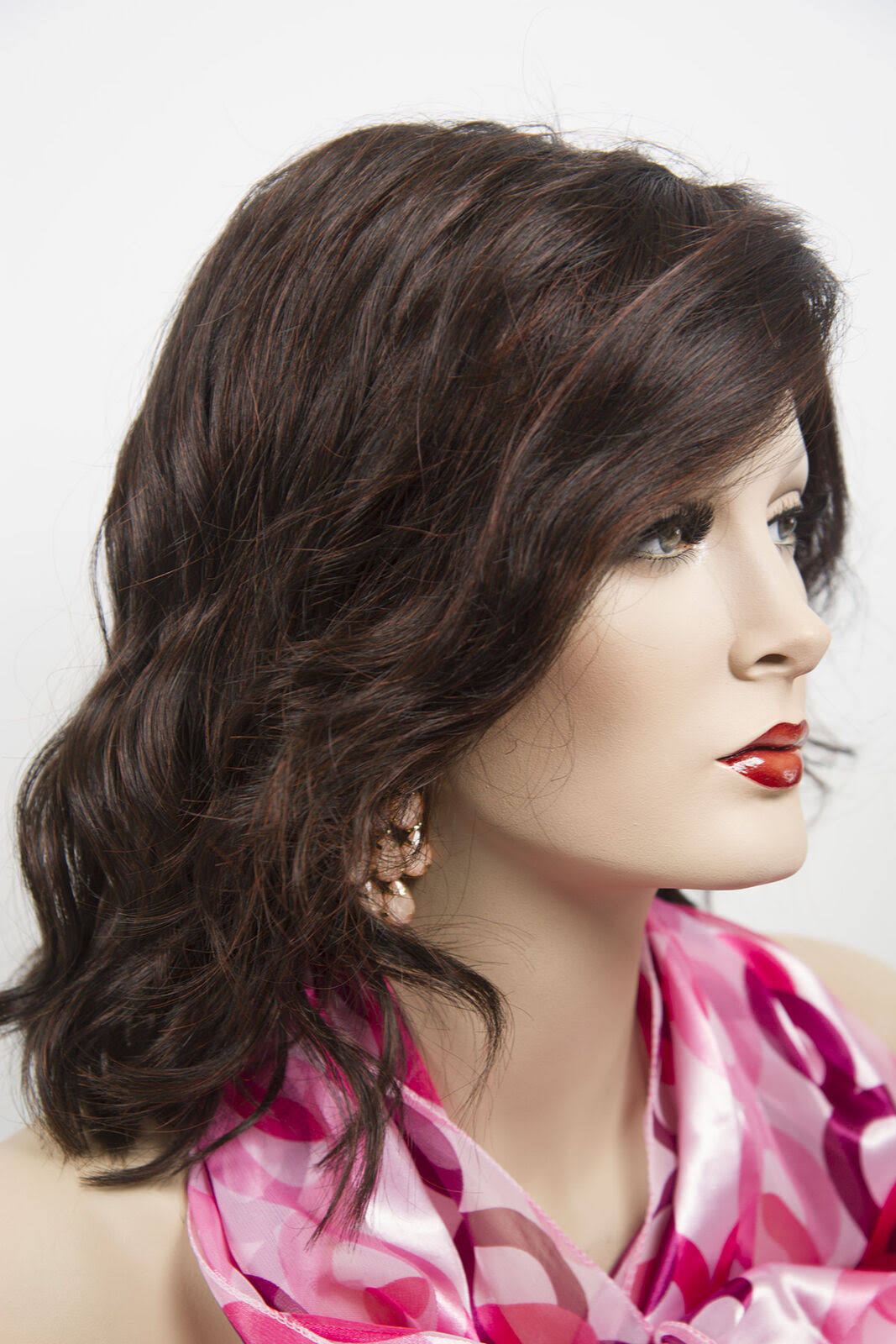 Dark Brown Dark Auburn Wavy Straight Wigs A66066