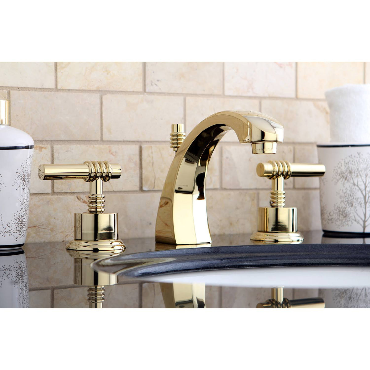 Polished Brass Two Handle Widespread Lavatory Faucet with Pop-Up N746141