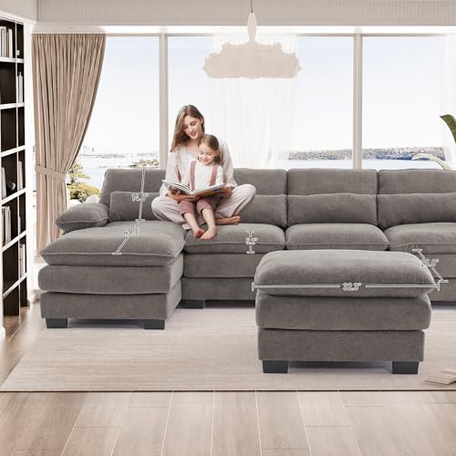Beige White 114" U Shape Sectional Sofa P869403