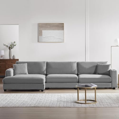 Beige Oversized Corduroy L Shaped Sectional Sofa with Chaise S5425