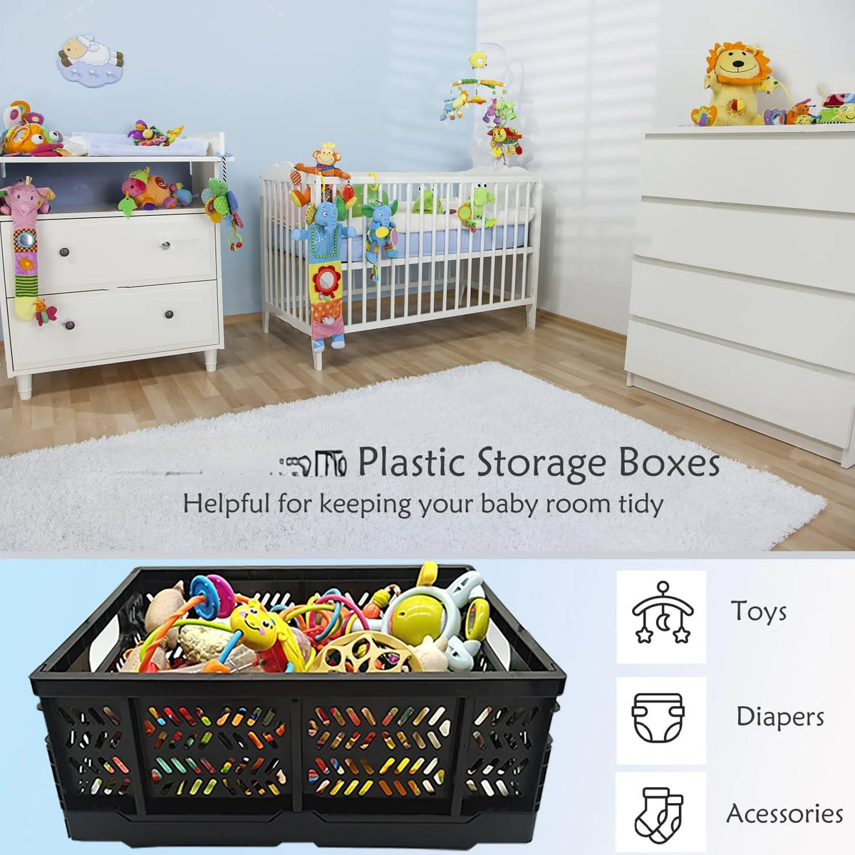 4-Pack Plastic Foldable Storage Crates, 20L, Black S521962