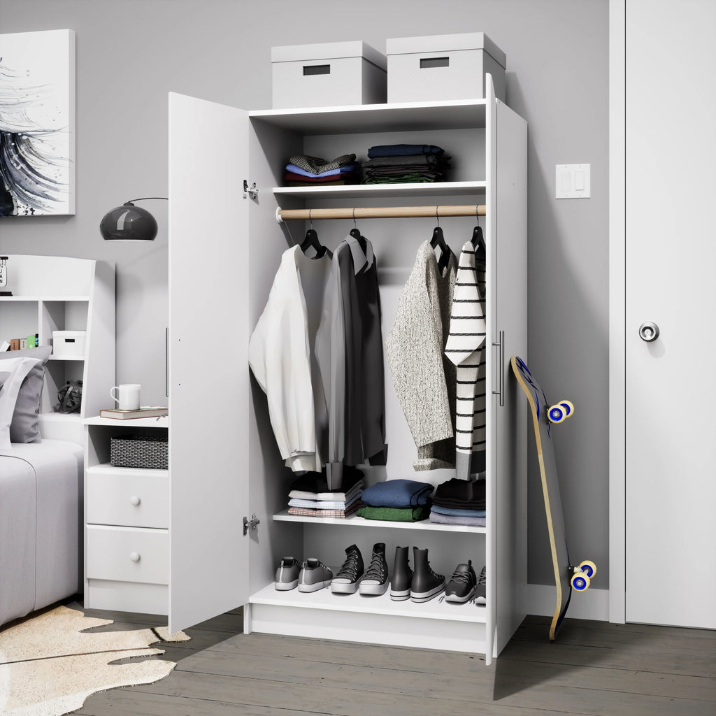 White Wardrobe Closet with Hanging Rail K14260