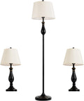 3 Pack Metal Table and Floor Lamp Set with Fabric Shade A2120