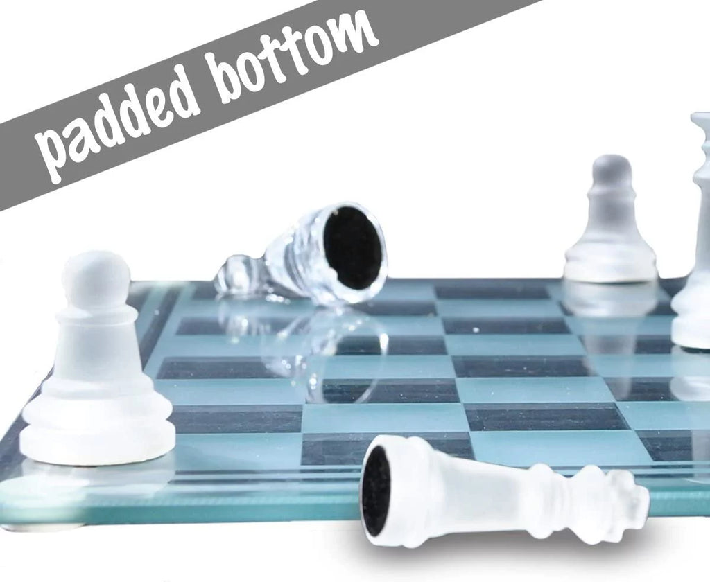 12 inch Glass Chess Set with 32 Frosted Clear Pieces U86479