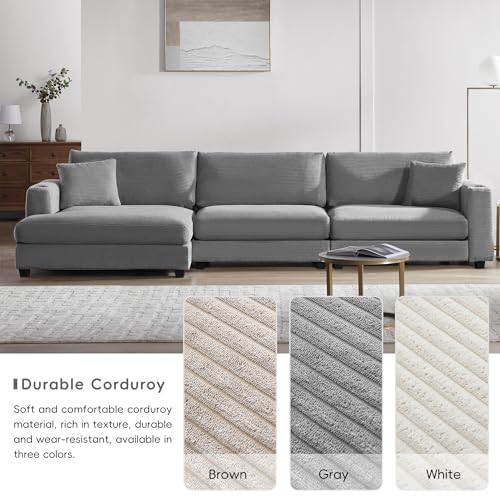Beige Oversized Corduroy L Shaped Sectional Sofa with Chaise S5425