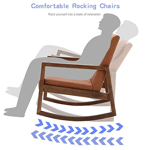 Leather Rocking Chair with Padded Seat Wood Frame Dark Brown PU F7134