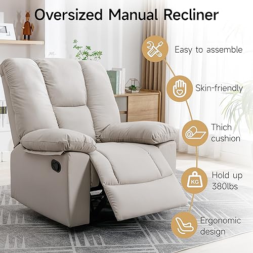 Oversized Dark Grey Manual Recliner Chair F6996