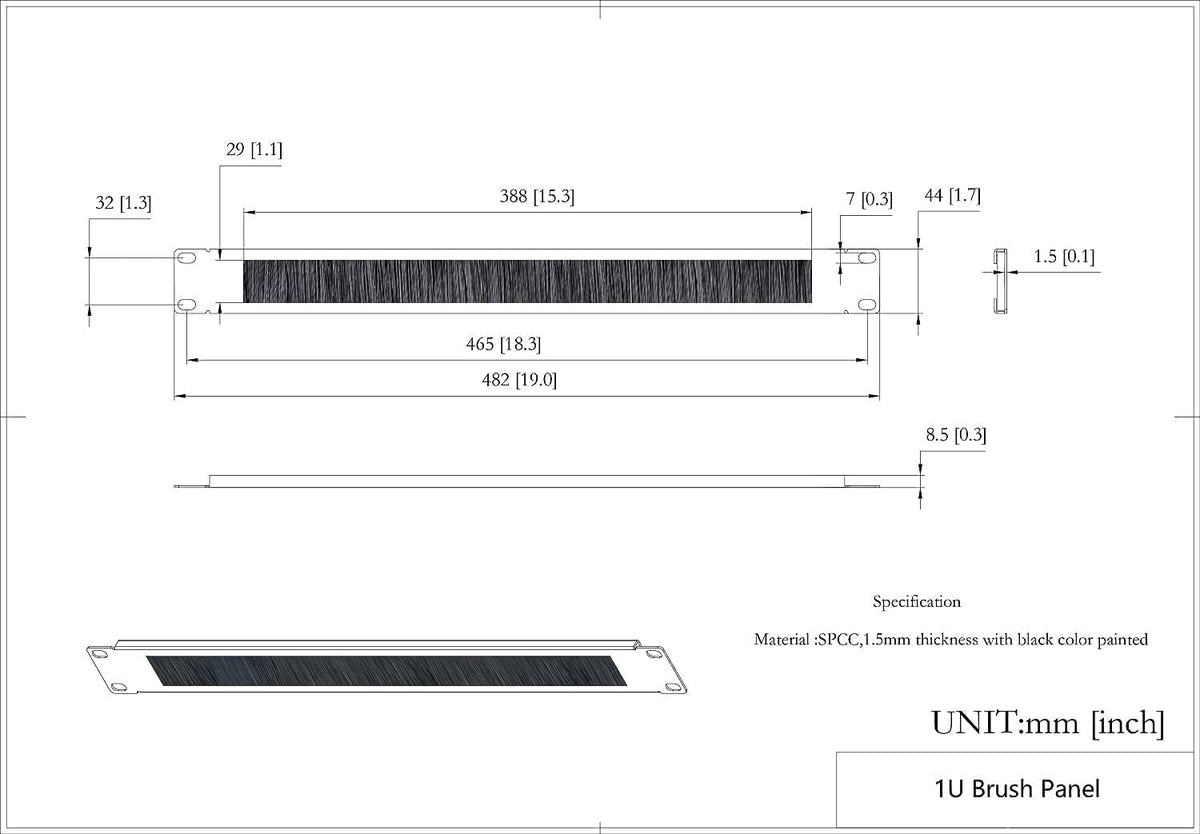 5 Pack 1U Rack Mount Cable Management Panel P122