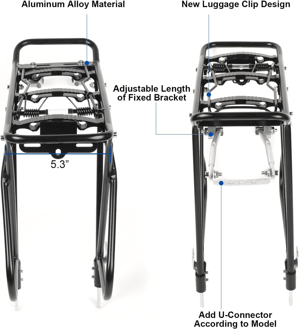 Rear Bicycle Rack with Luggage Clip & Cargo Net, Height Adjustable, 66lbs Capacity U857151