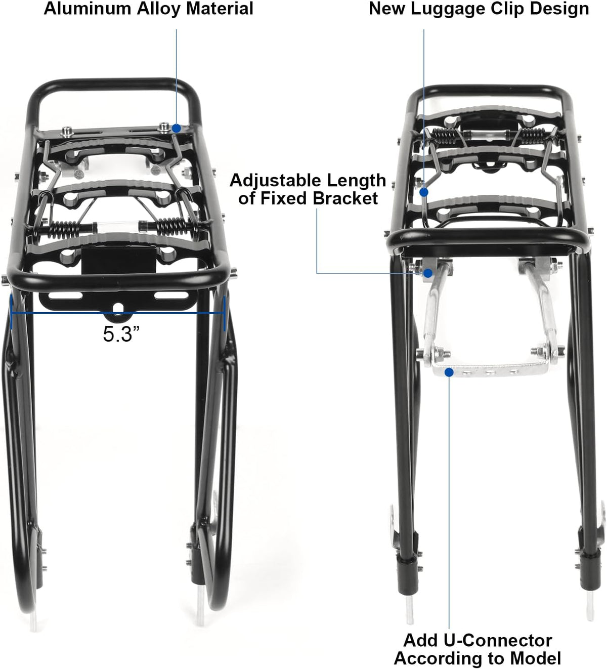 Rear Bicycle Rack with Luggage Clip & Cargo Net, Height Adjustable, 66lbs Capacity U857151