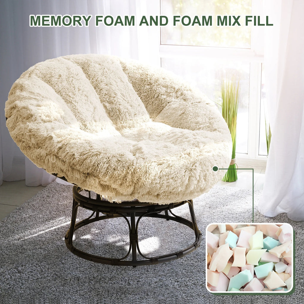 White 48X48 Inch Papasan Chair Cushion with Faux Fur Cover V4901
