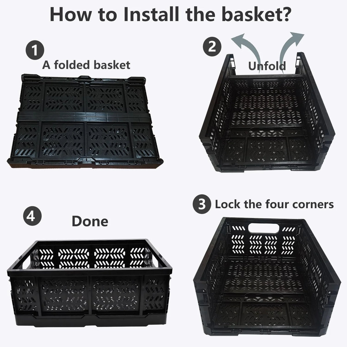 4-Pack Plastic Foldable Storage Crates, 20L, Black S521962