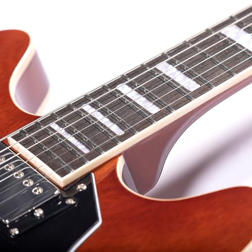Brown Semi-Hollow Body Electric Guitar with F-Hole W93341