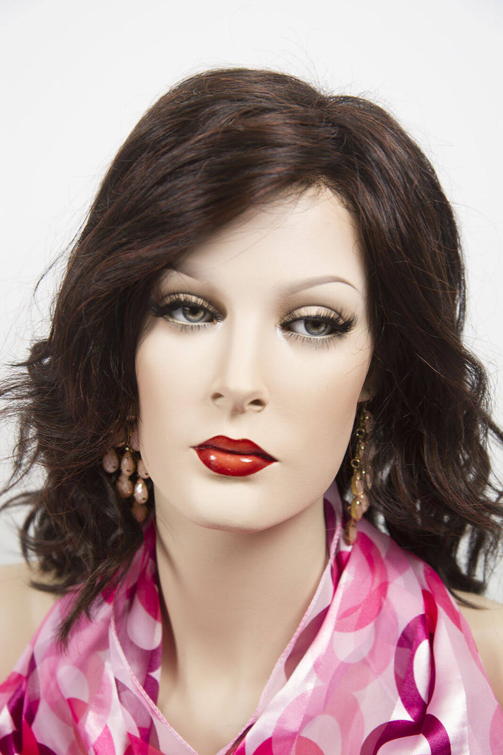 Dark Brown Dark Auburn Wavy Straight Wigs A66066