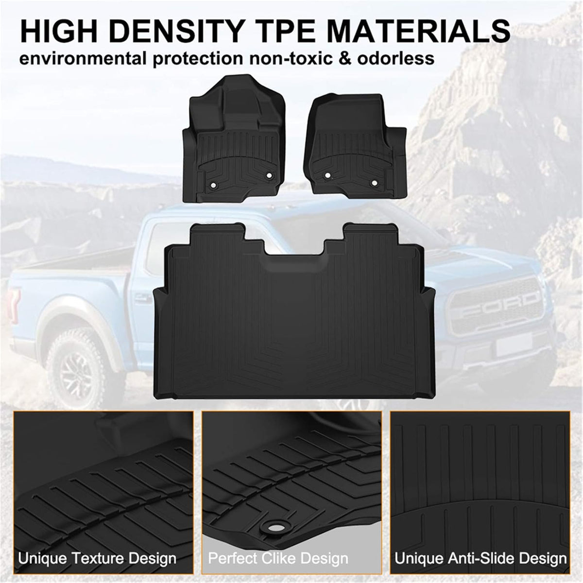 2015-2021 Ford F-150 SuperCrew Cab All Weather TPE Floor Mats Black K861580