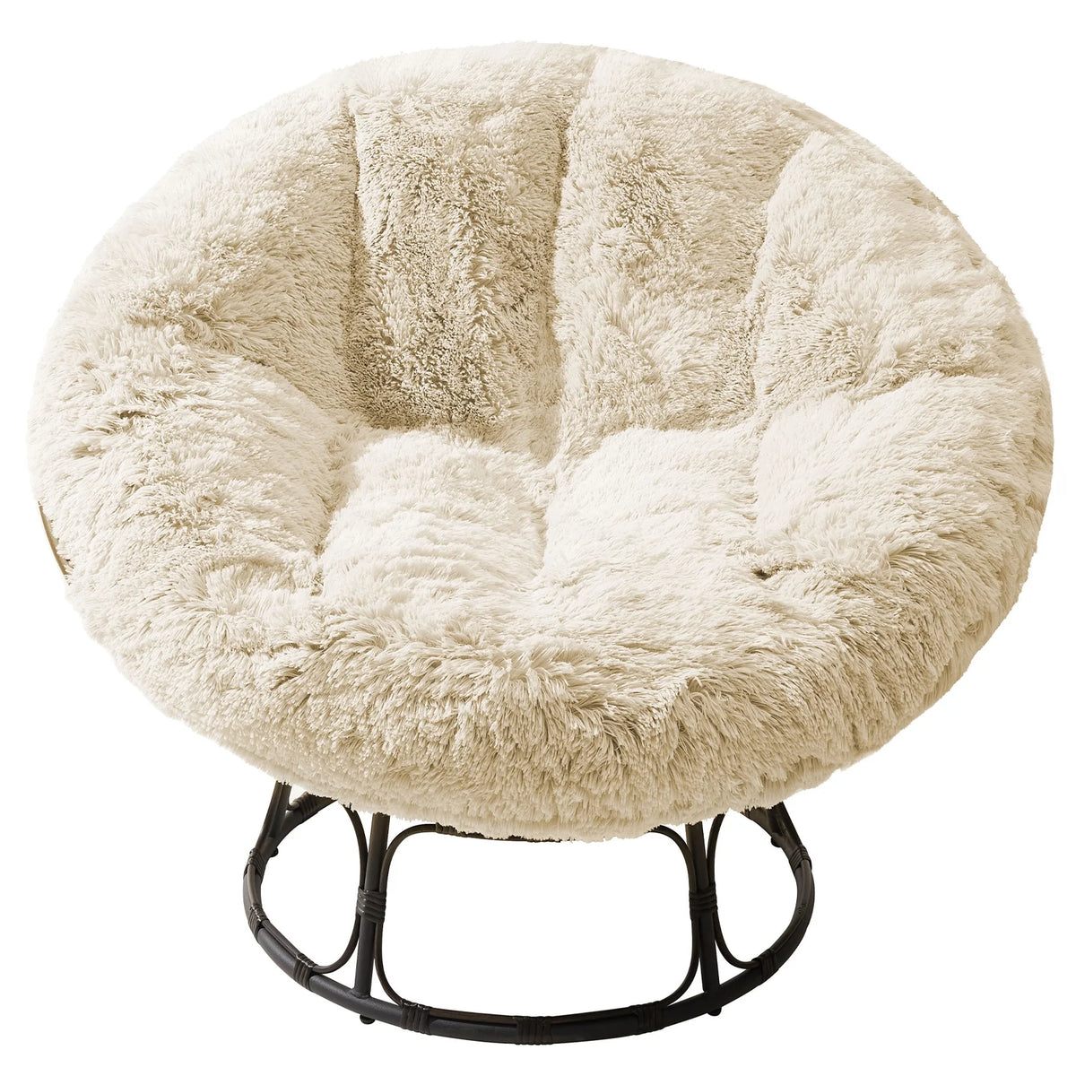 White 48X48 Inch Papasan Chair Cushion with Faux Fur Cover V4901