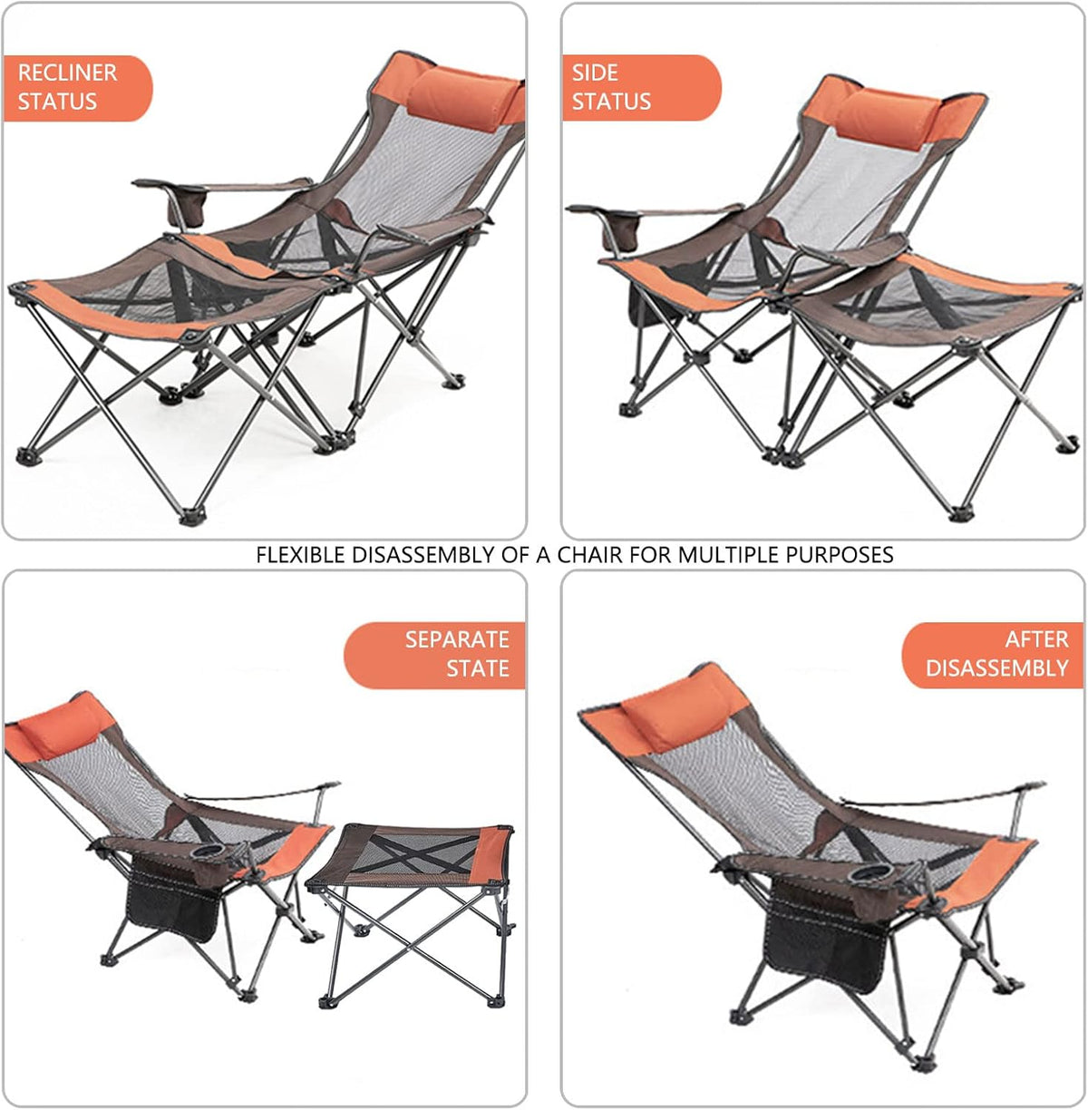 Folding Reclining Camping Chair with Footrest D9908
