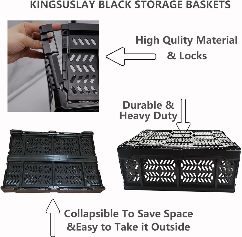 4-Pack Plastic Foldable Storage Crates, 20L, Black S521962