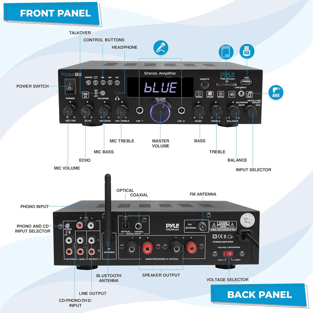 Wireless Bluetooth Home Stereo Amplifier 200 Watt Power Amplifier Home Audio Receiver K2113