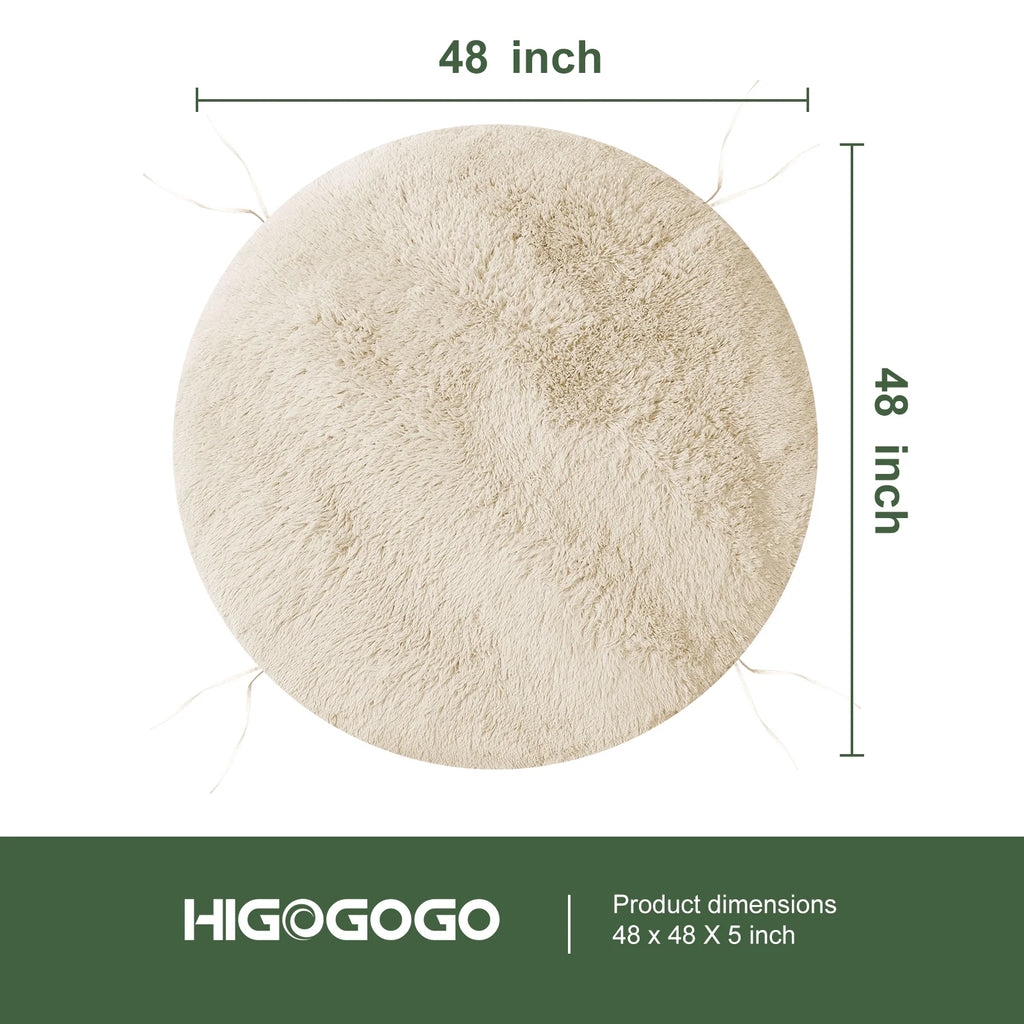 White 48X48 Inch Papasan Chair Cushion with Faux Fur Cover V4901