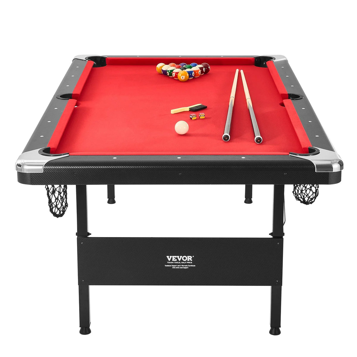 Black Frame Red Cloth Foldable Billiards Table with Accessories E611889