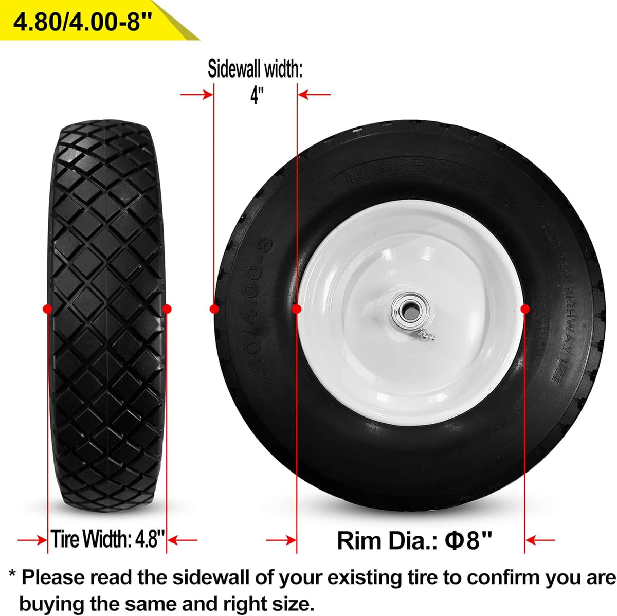 4.80/4.00-8 Flat-Free Tire Wheelbarrow Cart with Steel Rim N273967