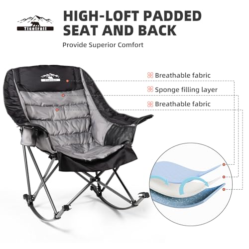 Oversized Padded Camping Chair with Cup Holder, Black & Gray I85485