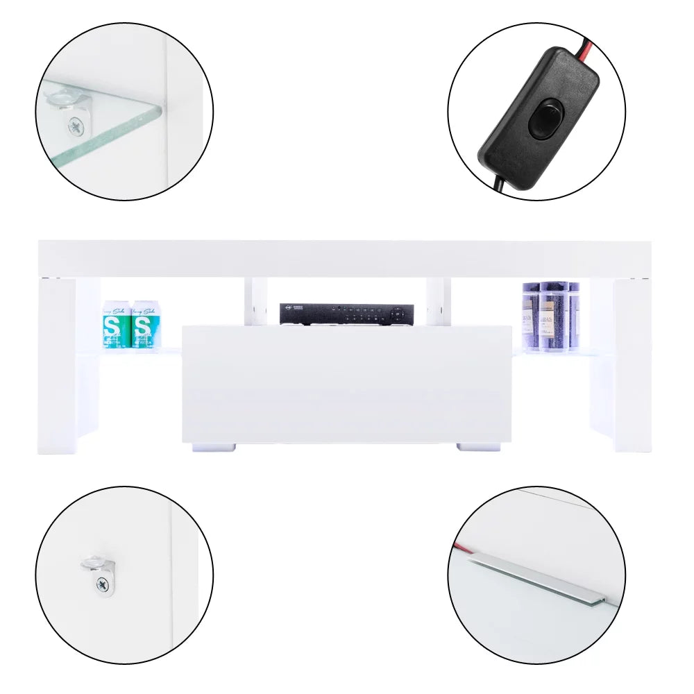 White High Gloss LED TV Stand with 2 Drawers K198