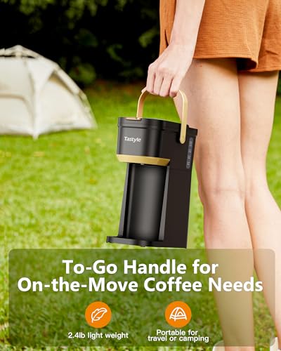 Single Serve Coffee Maker with Portable Handle, 6 to 12 Oz Brew Size, Black and Gold C567