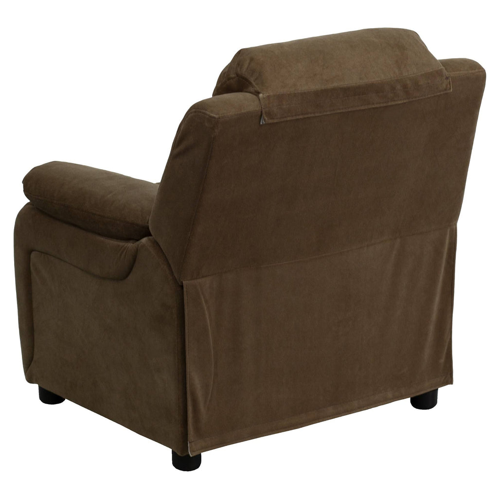 Brown Padded Kids Recliner with Flip-Up Storage Arms M301