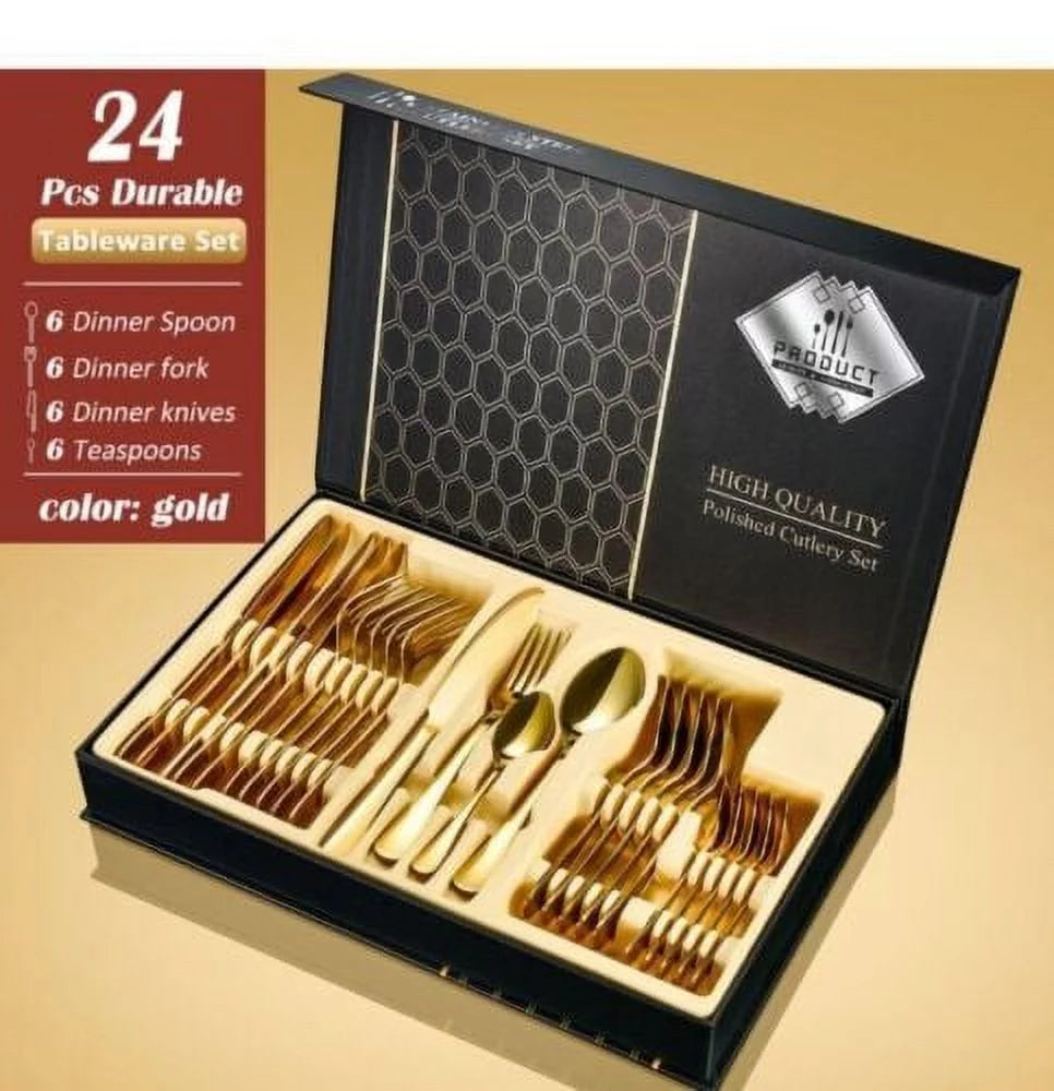 24-Piece Stainless Steel Gold Cutlery Set K315