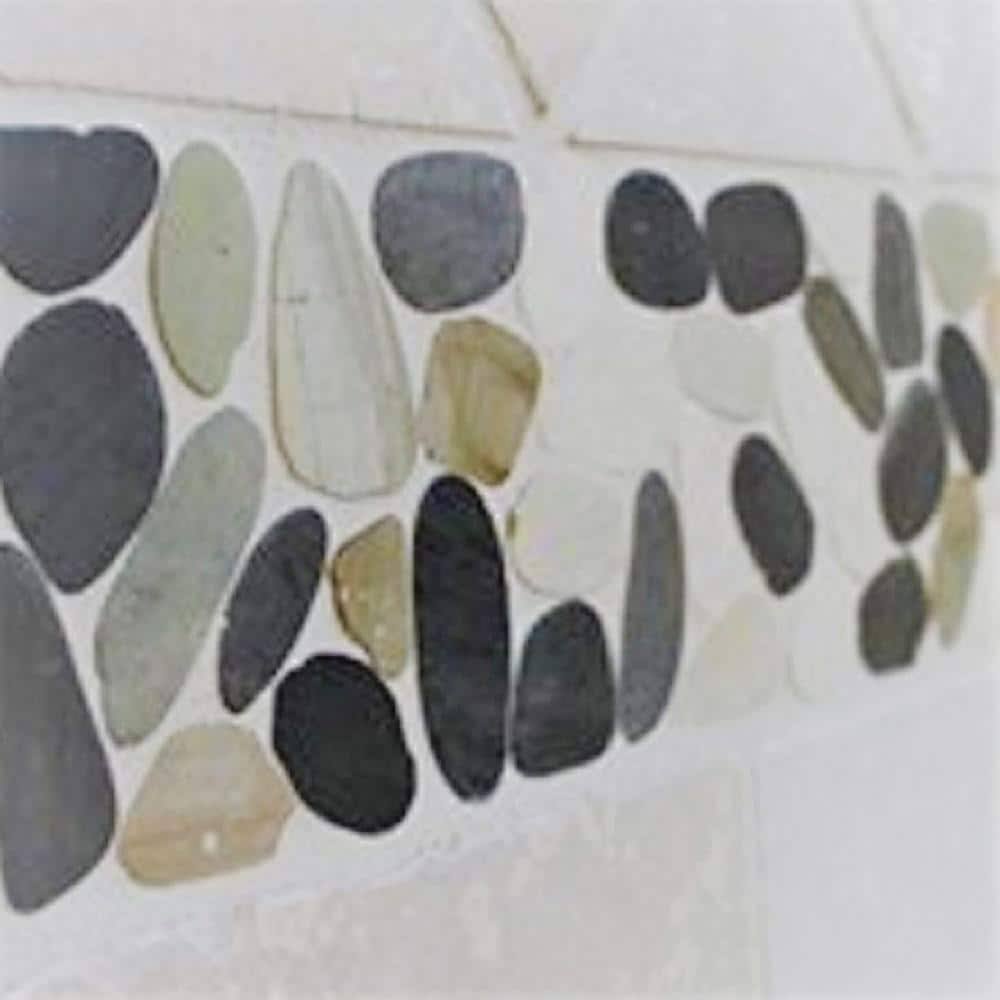 White, Grey and Tan Honed Sliced Pebble Floor and Wall Tile (5.0 Sq. ft. / case) E61588