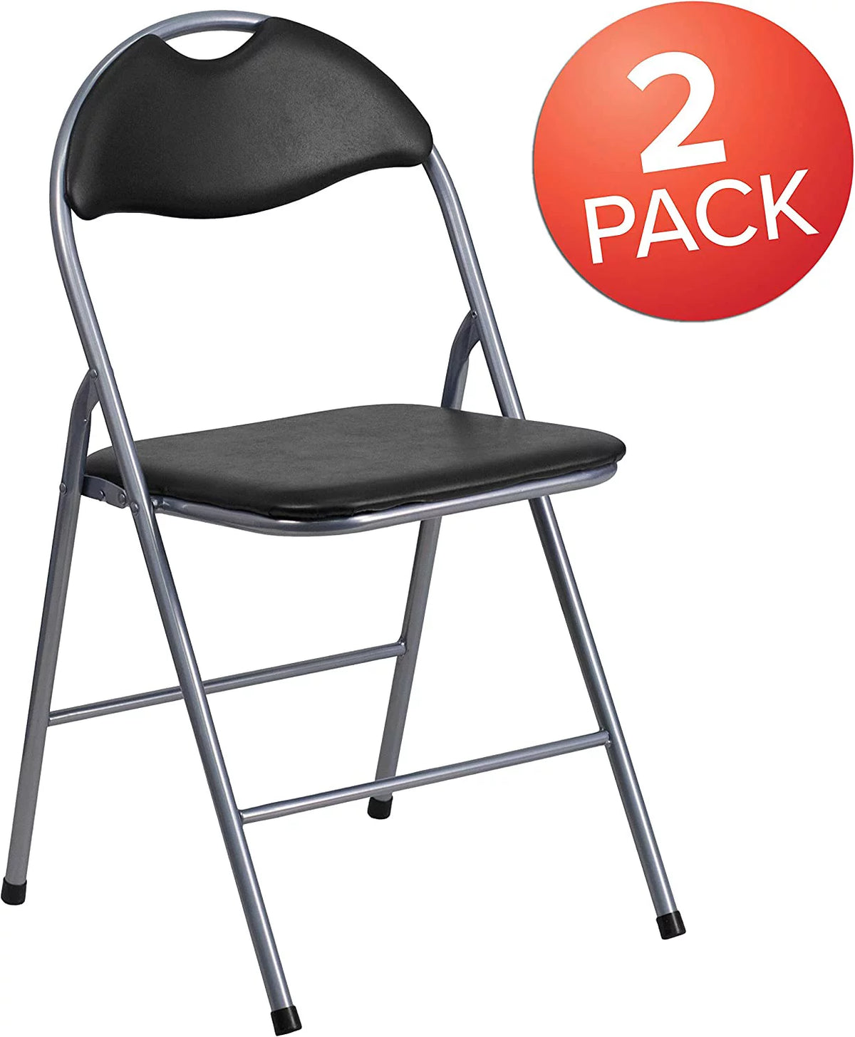2 Pack Black Vinyl Metal Folding Chair with Carrying Handle L476406