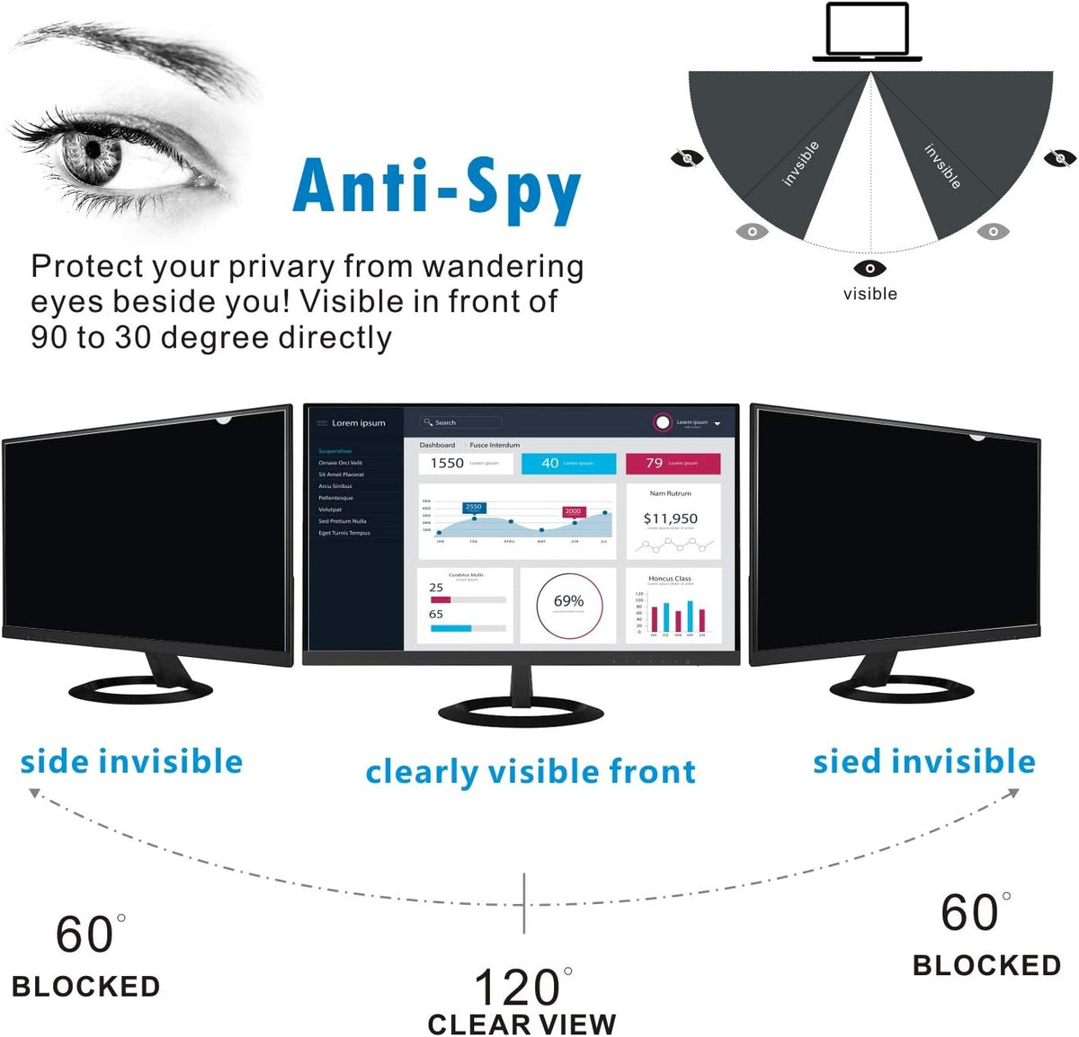 18.5-inch Widescreen Privacy Screen Filter, Pack of 2 M858