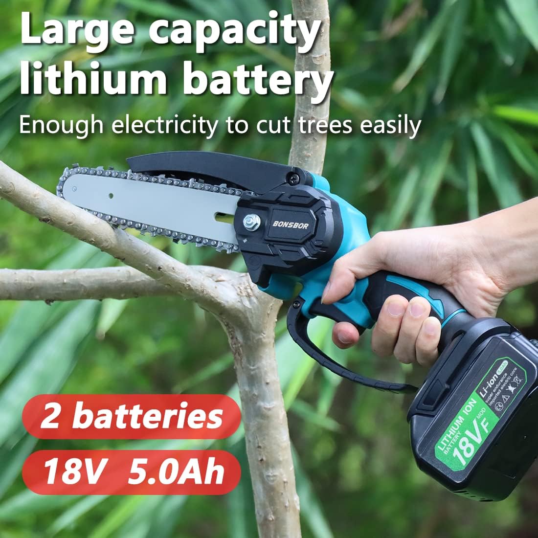 Cordless Mini Chainsaw 6" with 2 Chains 2x 5.0Ah Batteries and Charger W36961