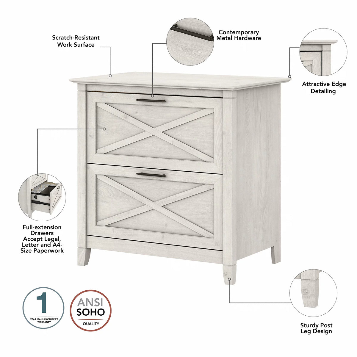 2 Drawer Linen White Oak Lateral File Cabinet W514