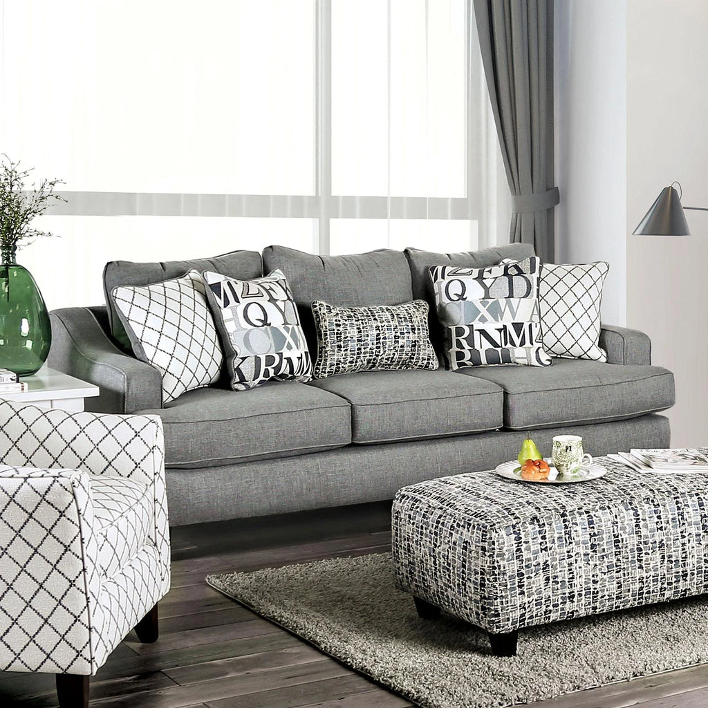 Bluish Gray Linen-like Fabric Living Room Set 3pcs M5478