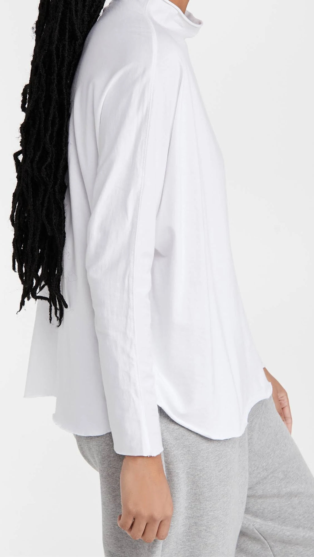 White Long-Sleeve Funnel Neck Capelet Tee Y762264