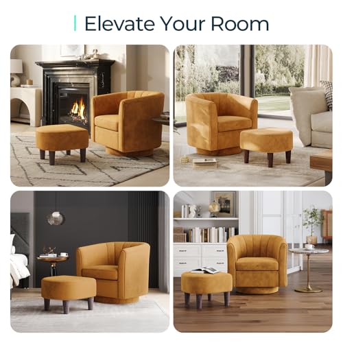 Yellow Velvet Swivel Accent Chair with Ottoman L31997