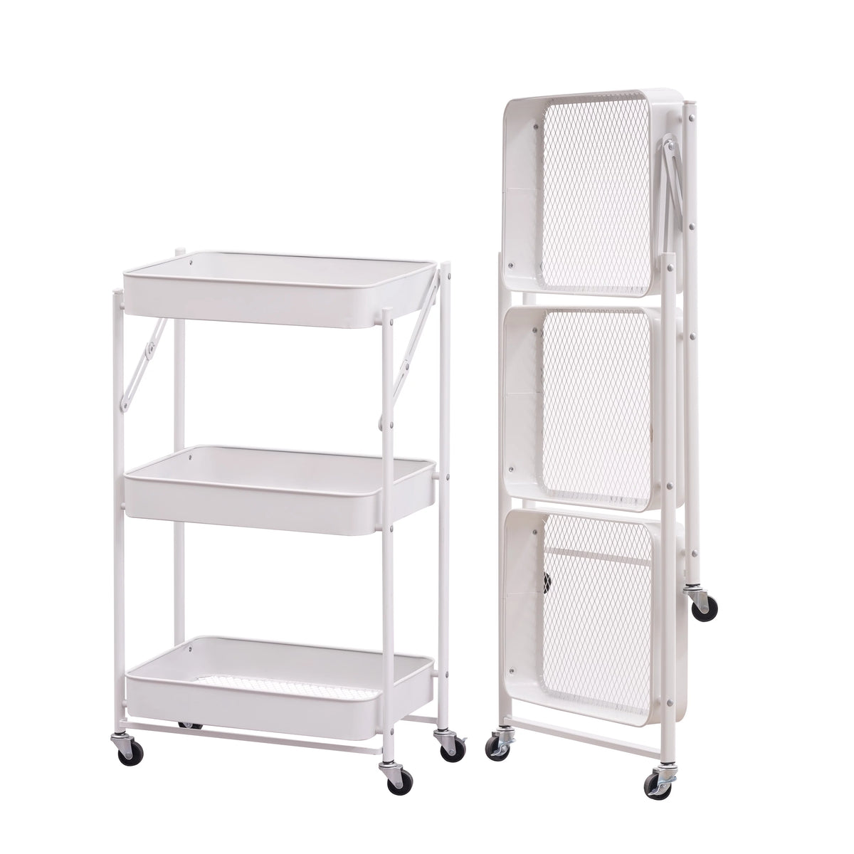3 Tier Rolling Metal Utility Cart with Wheels, White M8131