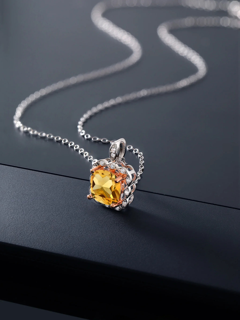925 Sterling Silver Citrine Pendant Necklace with 18 inch Silver Chain X463416