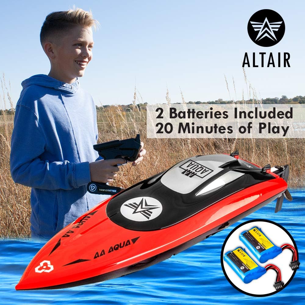 RED RC Boat with 2 Batteries, 30 km/h E10820