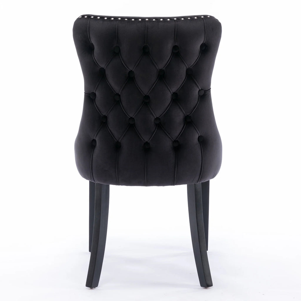Black Velvet Upholstered Dining Chairs Set of 2 Solid Wood Wing Back Accent Chairs H29852