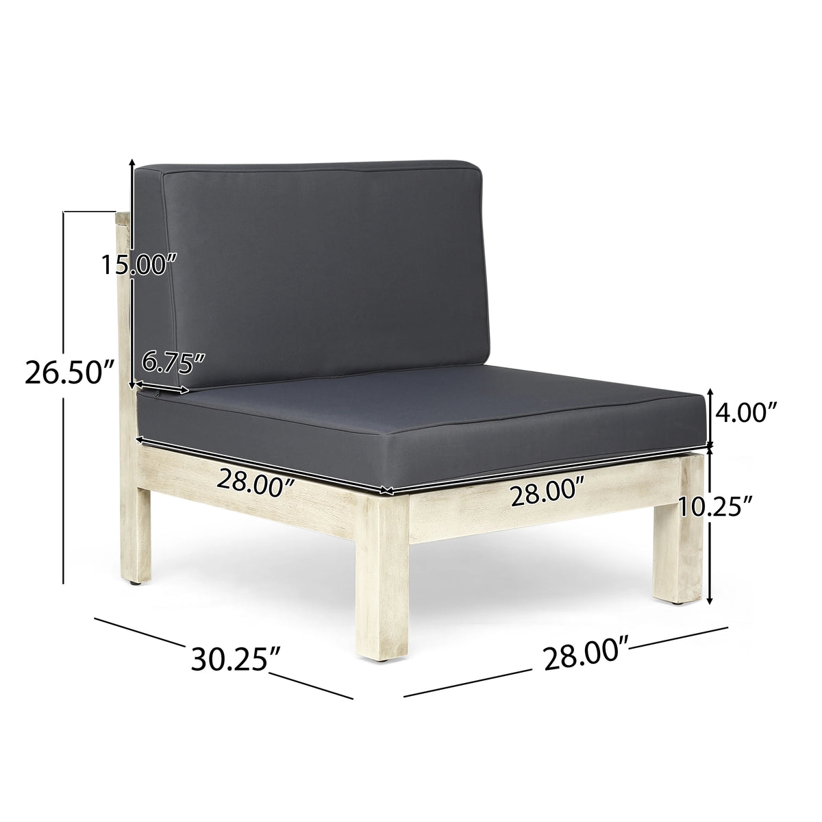 Weathered Gray and Dark Gray Acacia Wood Outdoor Modular Sofa with Cushions W301