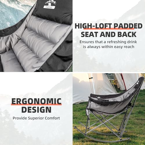 Oversized Padded Camping Chair with Cup Holder, Black & Gray I85485