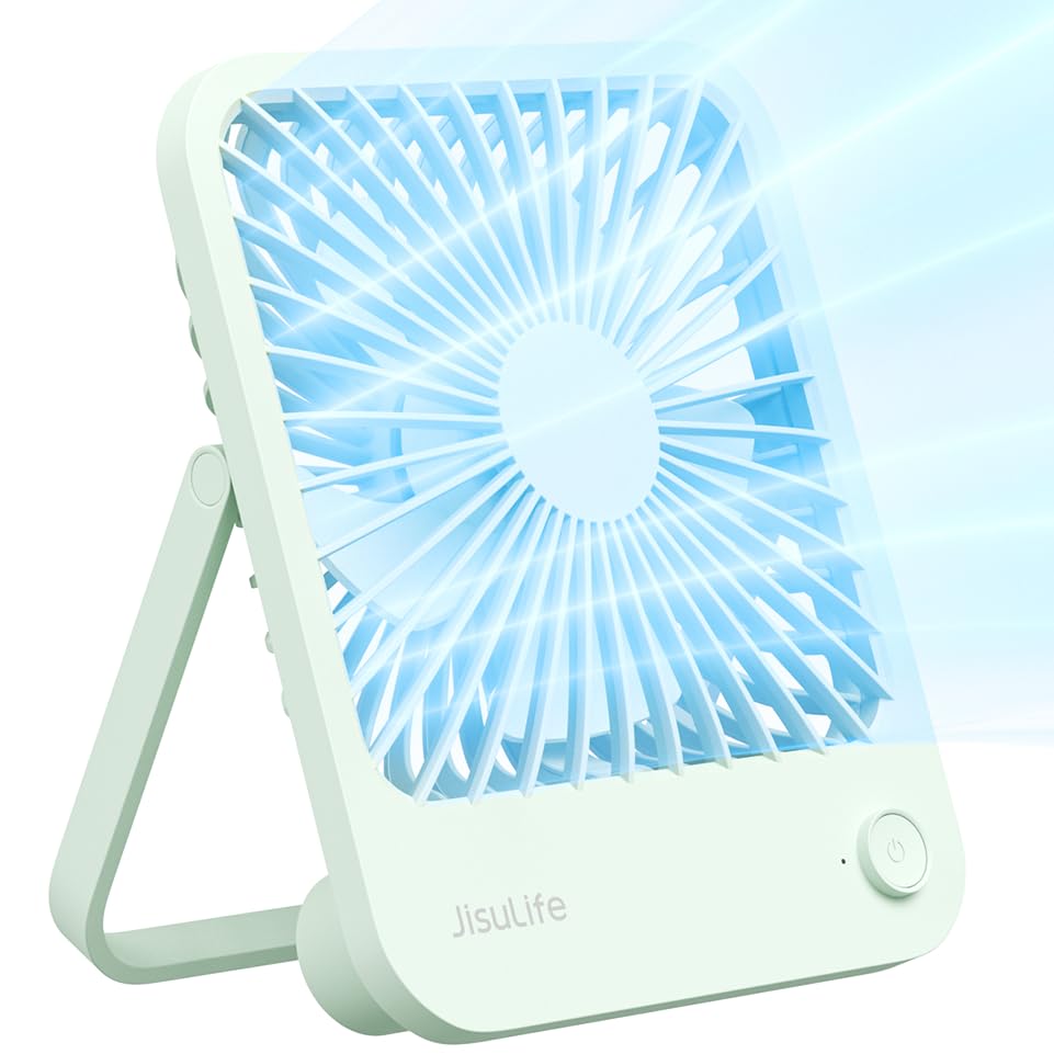 Desk Fan Battery Rechargeable, 4500mAh 180°Foldable Portable Personal Fan, 4 Speeds Adjustable White W48759