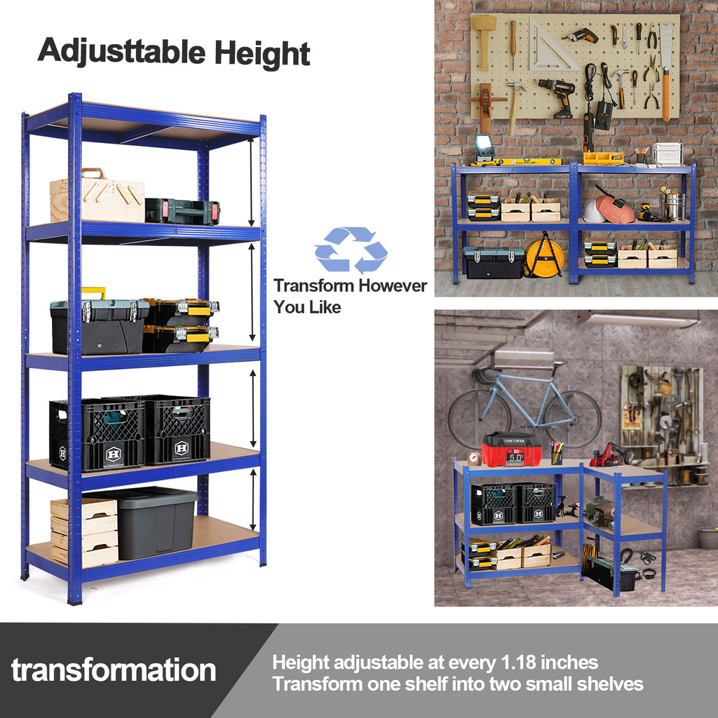 5 Tier Heavy Duty Metal Storage Shelving Unit, Blue S2896